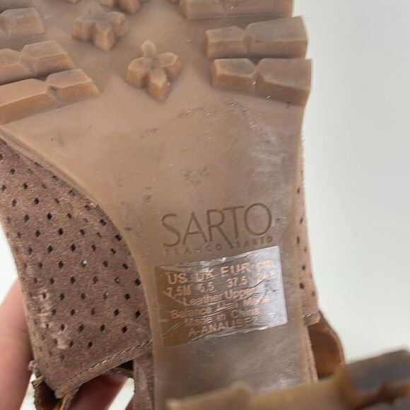 Franco Sarto Women’s 7.5 Faux Suede Slingback Block Heels Perforated Open Toe - Picture 8 of 8
